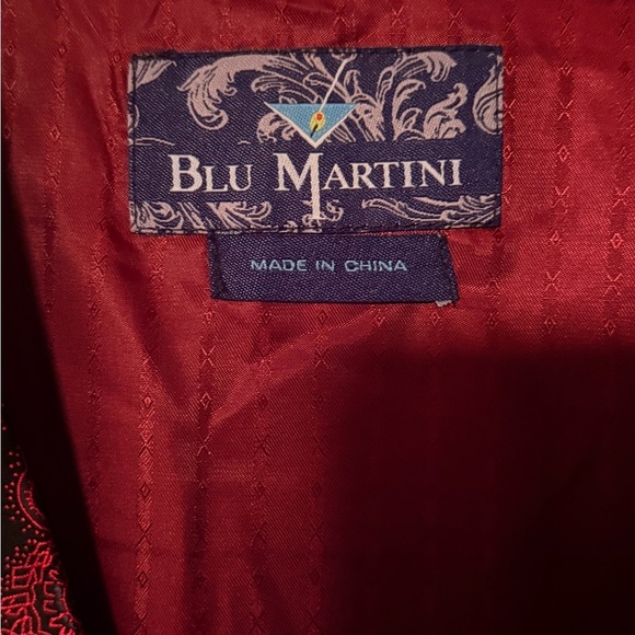 Blu Martini Mens Elegant Red and Black Brocade Vest Size 48R Button Down - Picture 3 of 14